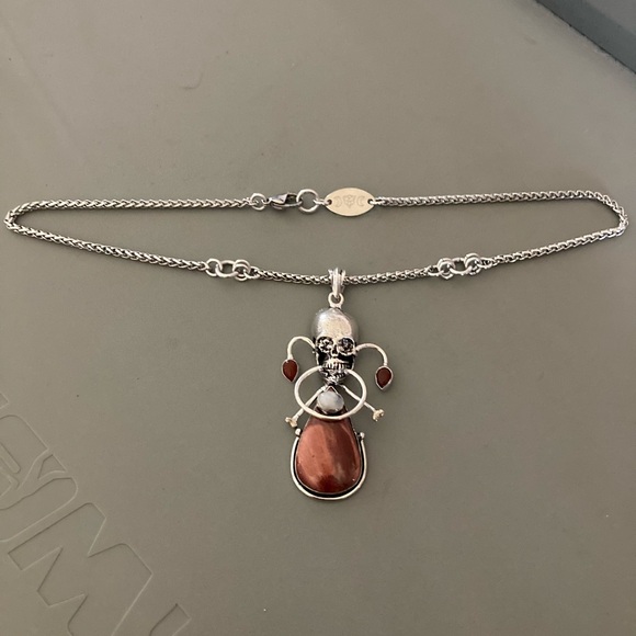 Genuine red jasper , moonstone & carnelian gemstones skull boho goth necklace - Picture 12 of 13